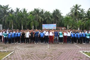 Pererat Tali Silaturahmi dan Sinergitas, TNI AL Lanal TBA Laksanakan Olahraga Bersama Polres Asahan dan Unsur Maritim