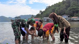 Jaga Kelestarian Lingkungan Maritim, Lanal Tarempa Bersama Satuan TNI-Polri dan Pramuka di Kepulauan Anambas Tanam Mangrove Secara Massal