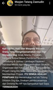 Sebab Ulah Penipu Atasnamakan Mayjend (Purn) Tatang Zaenudin Berikan Peringatan Keras
