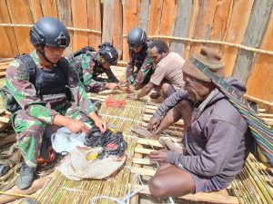 Satgas Yonif 330 Kostrad Datangi Jupiter, Gotong Royong Bantu Bangun Honai