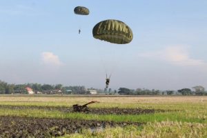 Prajurit Yonif 501 Kostrad Gemparkan Masyarakat Blitar dengan Aksi Terjun Payung