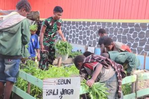 Momen Keceriaan Bocah Papua, Panen Kangkung Bersama Ksatria Tri Dharma