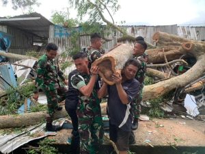 Bantuan Personel Denpom Divif 2 Kostrad Berperan Aktif Dalam Penanggulangan Bencana Pohon Tumbang