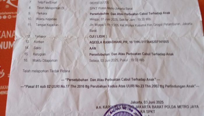 “Predator Sex Bebas Berkeliaran”, Selama Berbulan Bulan Proses Hukum Pelecehan Anak Dibawah Umur Yang Ditangani Polres Jakarta Barat Tidak Jelas